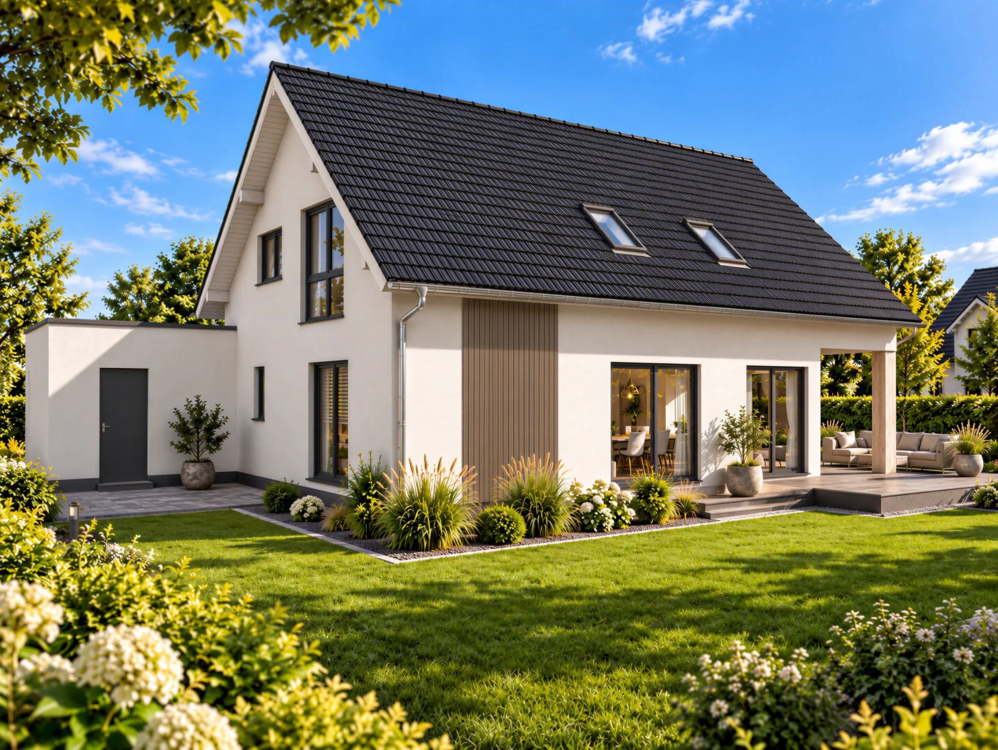 Gartenansicht mit Holzakzent